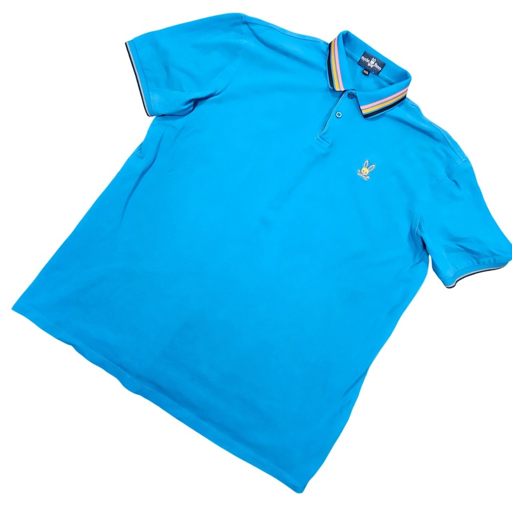 Psycho Bunny Polo Shirt Mens 3XL XXXL Blue Tipped Collar Pima Cotton Golf Luxury